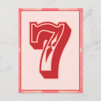Pink Karierte Nummer "7" Typografie-Bannerkarte Postkarte