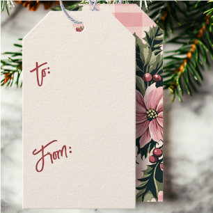 Pink Karierte Poinsettia bis und von Weihnachten Geschenkanhänger