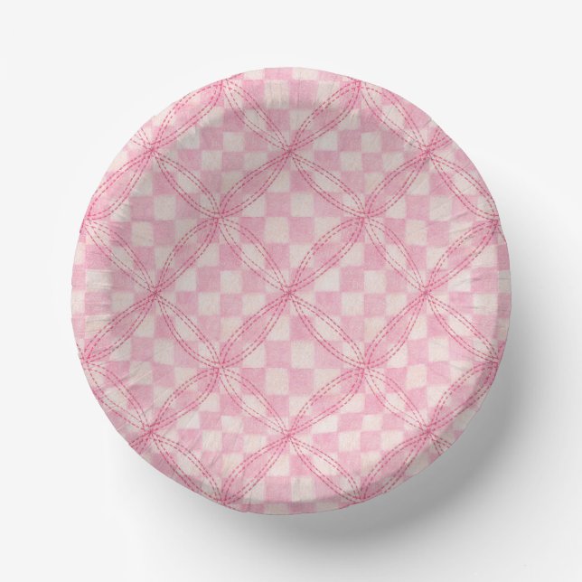 PINK KARO QUILT 7" Papierboxen Pappteller (Vorderseite)