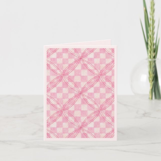 PINK KARO QUILT Danke Note Card / Blush (Vorderseite)