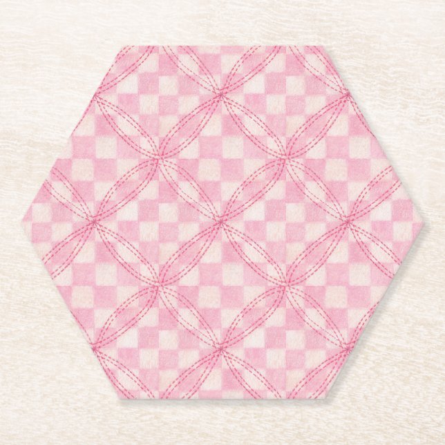 PINK KARO QUILT Hexagon Paper Untersetzer (Vorderseite)