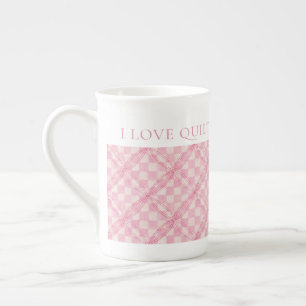 PINK KARO QUILT Knochen China Tasse + Text
