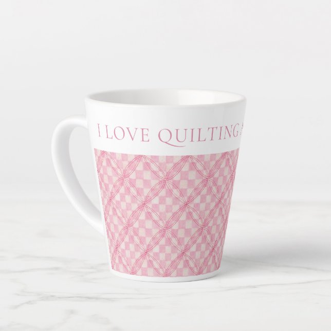 PINK KARO QUILT Latte Tasse + Text (Linke Ecke)
