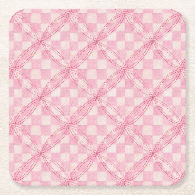 PINK KARO QUILT Square Paper Untersetzer (Vorderseite)