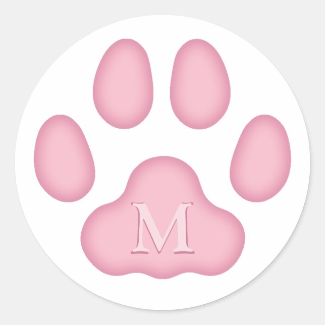 Pink Katzenpaw Print Personalisiert Pen Monogramm Runder Aufkleber (Vorderseite)