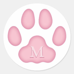 Pink Katzenpaw Print Personalisiert Pen Monogramm Runder Aufkleber