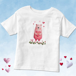Pink Kawaii Bear with Hearts Kleinkind T-shirt