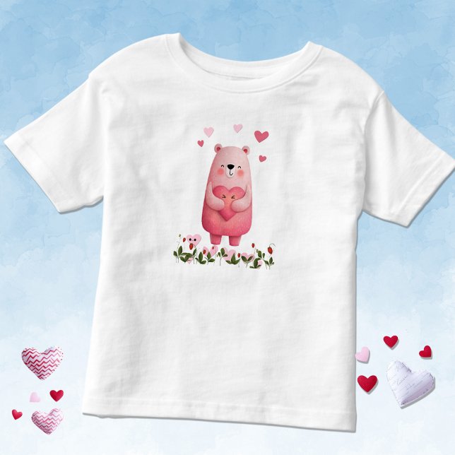 Pink Kawaii Bear with Hearts Kleinkind T-shirt (Von Creator hochgeladen)