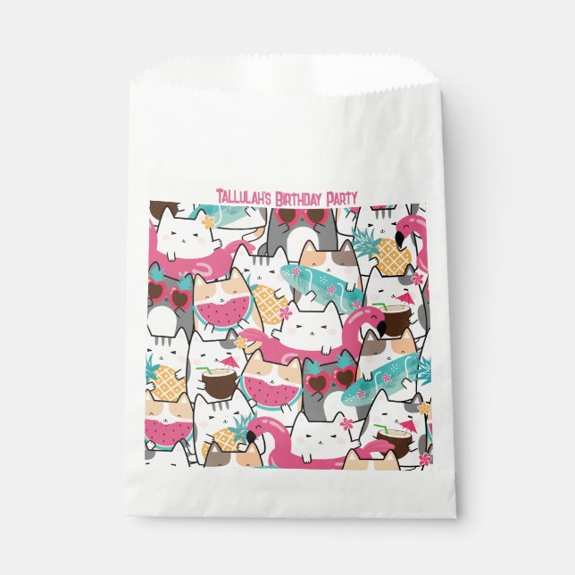 Pink Kawaii Cats Pool Gastgeschenk Bag Geschenktütchen (Vorderseite)