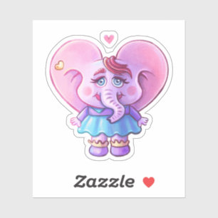 Pink Kawaii Elephant girl in Liebe Aufkleber