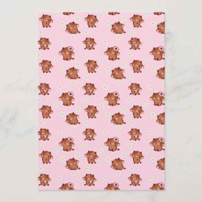 Pink Kawaii Highland Cows Seamless Pattern Einladung (Vorderseite)