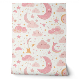 Pink Kawaii Night Sky Pattern Baby Kinderzimmer Tapete