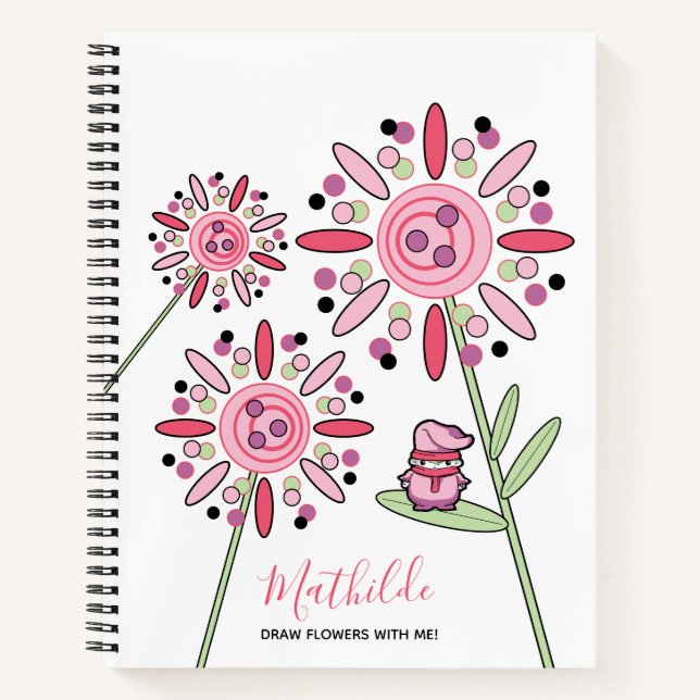 Pink Kawaii Woodlands Sprite und Blume Name Notizbuch (Vorderseite)