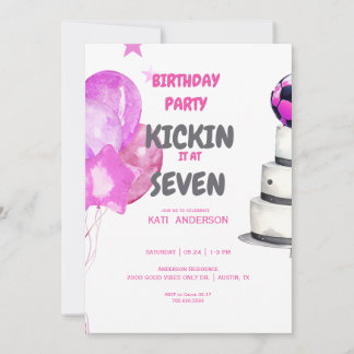 Pink Kickin it Soccer Birthday Party Einladung