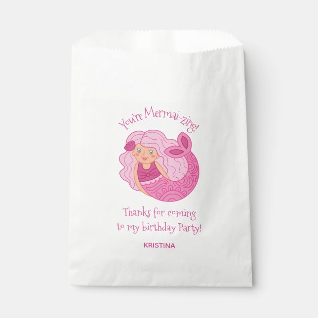 Pink Kids Mermaid Birthday Party Gefallen Taschen Geschenktütchen (Vorderseite)