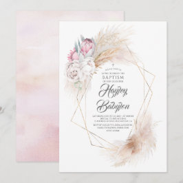 Pink King Protea Pampas Grass Floral Girls Taufe Einladung