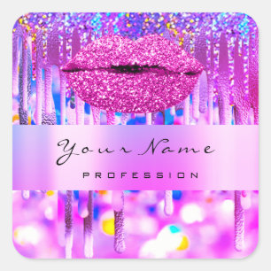 Pink Kiss Lips Glitzer Holographic Business Fuchsi Quadratischer Aufkleber