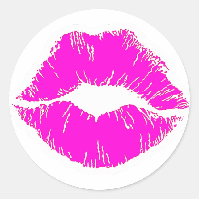 Pink Kiss lips lipstick Make-Beauty-Mode Liebe Runder Aufkleber (Vorderseite)