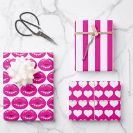 Pink Kiss Lips Wrapping Paper Set Geschenkpapier Set