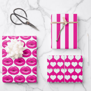 Pink Kiss Lips Wrapping Paper Set Geschenkpapier Set