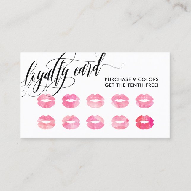 Pink Kisses - Calligraphy Loyalty Punch Card Treuekarte (Vorderseite)