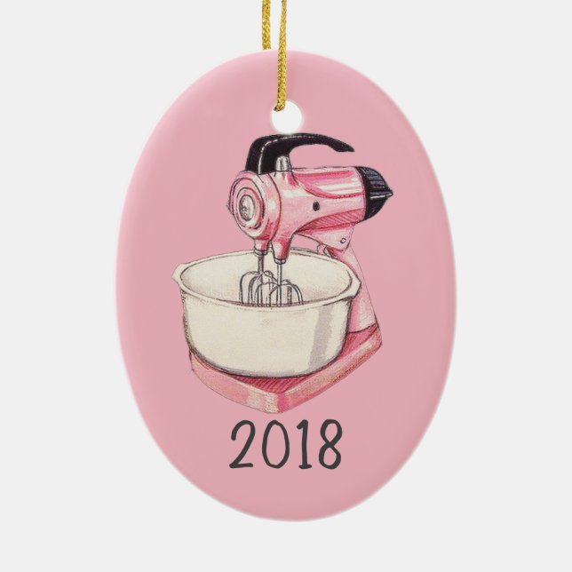 Pink Kitchen Mixer Keepake Jahr Keramik Ornament (Hinten)