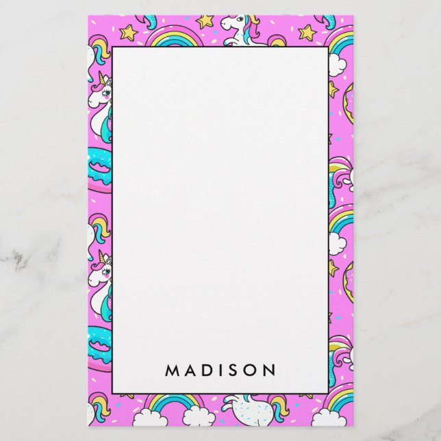 Pink Kitschy glitzerndes, lustiges Unicorn und Kit Briefpapier (Vorderseite)