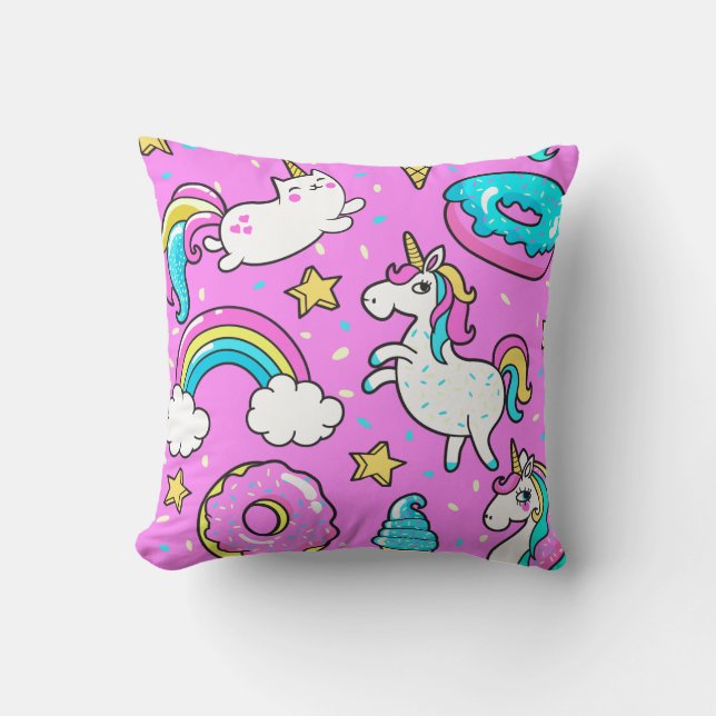 Pink Kitschy glitzerndes, lustiges Unicorn und Kit Kissen (Vorderseite)