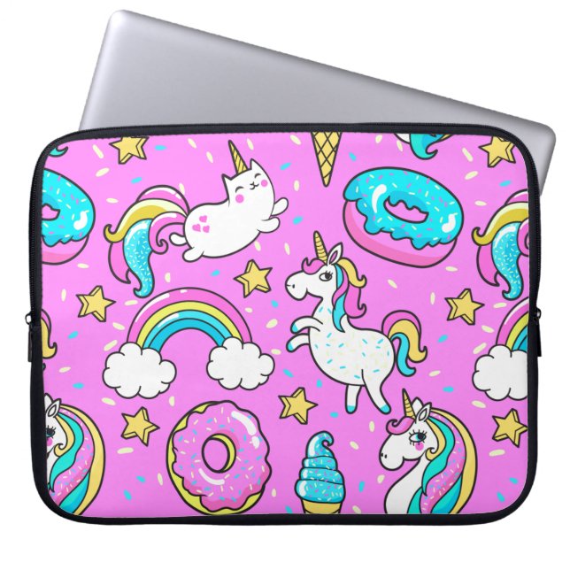 Pink Kitschy glitzerndes, lustiges Unicorn und Kit Laptopschutzhülle (Vorderseite)