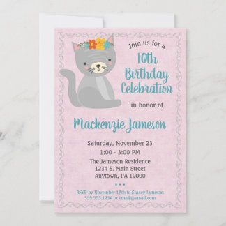 Pink Kitten Birthday Einladung Girls Kitty Cat