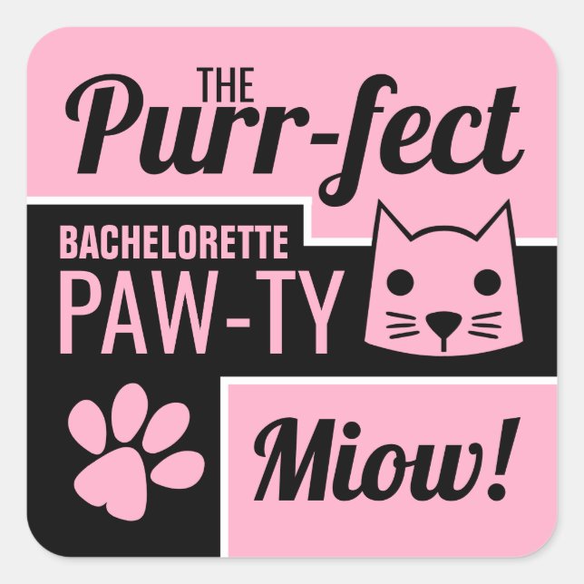 Pink Kitten Junggeselinnen-Abschied Quadratischer Aufkleber (Vorderseite)