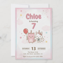 Pink Kitty Birthday Party for Girls Cute Kawaii Einladung