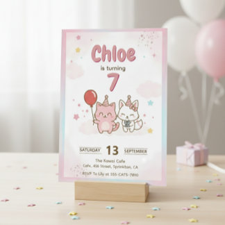 Pink Kitty Birthday Party for Girls Cute Kawaii Einladung