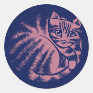 Pink Kitty Cat Art niedlich Blue Cats Caterday Runder Aufkleber