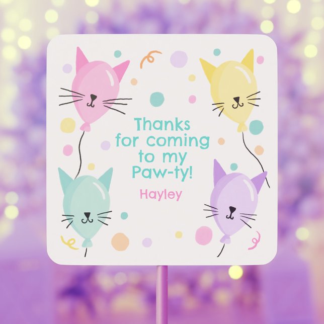 Pink Kitty Cat Balloons Kitten Party Girl Geburtst Quadratischer Aufkleber (Pink Kitty Cat Balloons Kitten Party Girl Birthday Square Sticker)