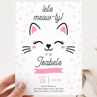 Pink Kitty Cat Geburtstag Einladung