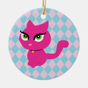 Pink Kitty Cat Keramikornament