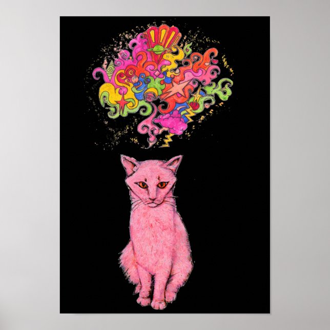 Pink Kitty hat psychedelische Gedanken Poster (Vorne)