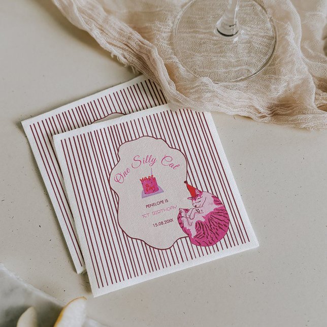 Pink Kitty Party One Silly Cat 1st Birthday Serviette (Von Creator hochgeladen)