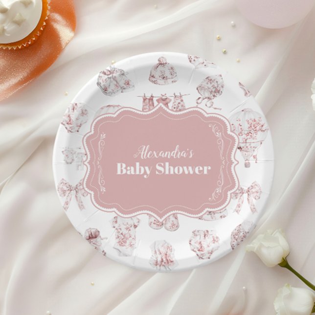 Pink Kleidung Toile De Jouy Baby Dusche Pappteller (Von Creator hochgeladen)