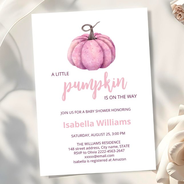 Pink kleine Pumpkin Girl Dusche Einladung (Little pumpkin minimalistic autumn fall pink girl baby shower invitation )
