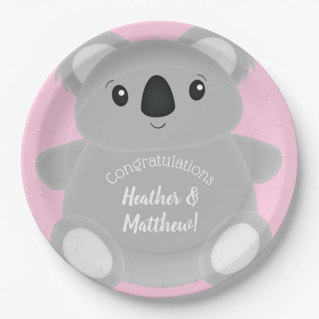 Pink Koala Bear Baby Dusche Pappteller (Vorderseite)