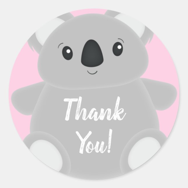 Pink Koala Bear Baby Dusche Runder Aufkleber (Vorderseite)