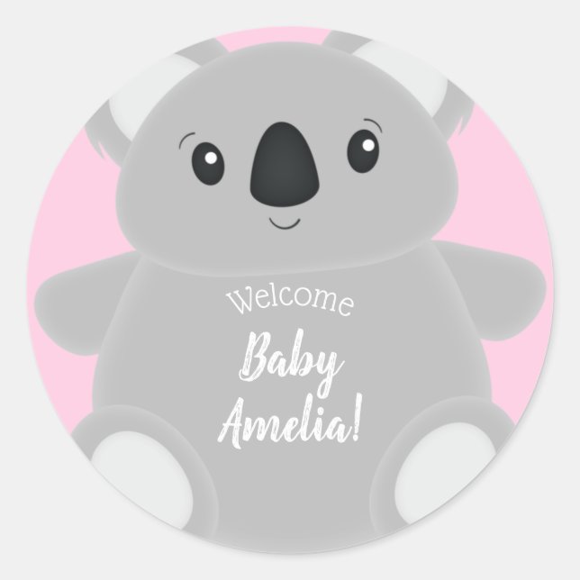Pink Koala Bear Baby Dusche Runder Aufkleber (Vorderseite)