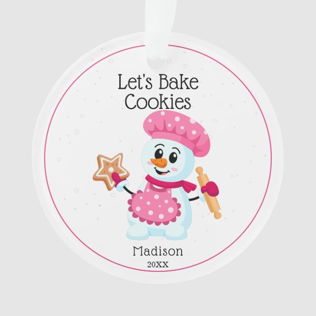 Pink Koch Snowman Cookie Baker Name Weihnachten Ornament (Vorderseite)
