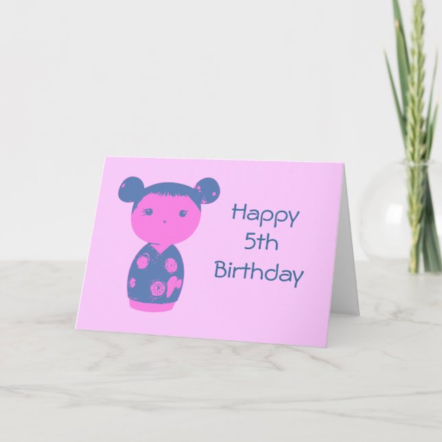 Pink Kokeshi Blue Card Karte (Vorderseite)