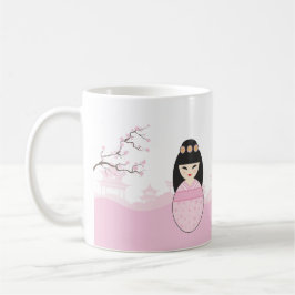 Pink Kokeshi Doll Design Kaffeetasse