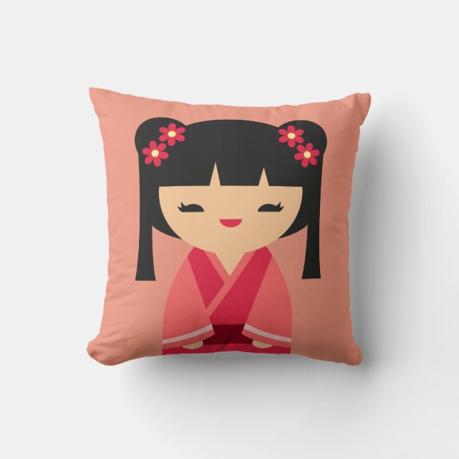 Pink Kokeshi Japanische Puppen Kissen (Vorderseite)
