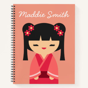 Pink Kokeshi Japanische Puppen Notizbuch