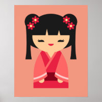 Pink Kokeshi Japanische Puppen